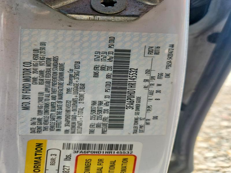 Aukcja sprzedaży 2017 Ford Fusion, vin: 3FA6P0HD1HR145532, numer aukcji: 64315676
