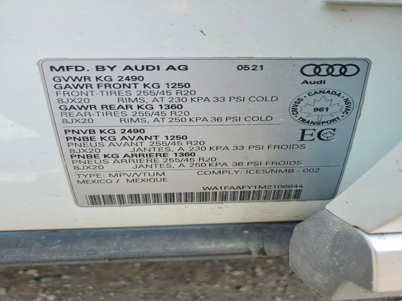 Aukcja sprzedaży 2021 Audi Q5, vin: WA1FAAFY1M2106844, numer aukcji: 64741826