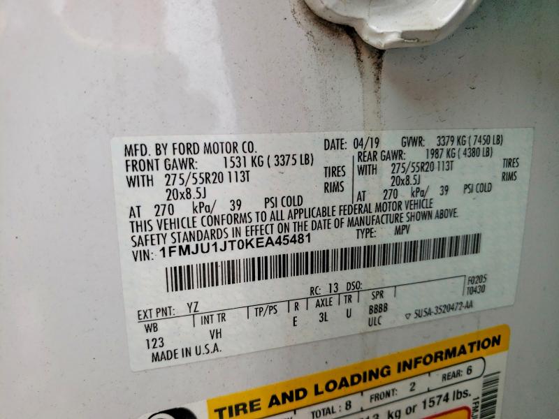 Продаж на аукціоні авто 2019 Ford Expedition, vin: 1FMJU1JT0KEA45481, номер лоту: 66634156