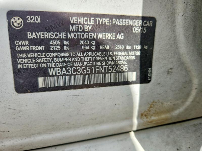 63989326 :رقم المزاد ، WBA3C3G51FNT52486 vin ، 2015 Bmw 320 مزاد بيع