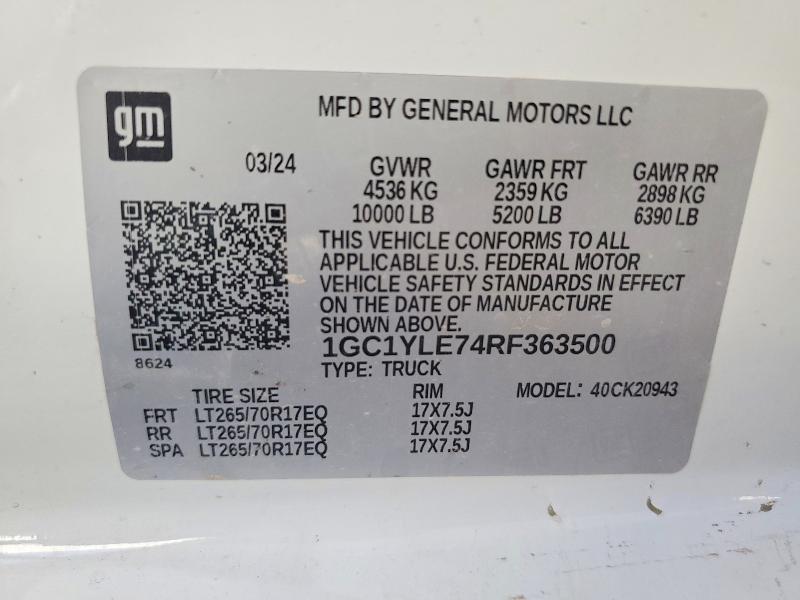 2024 Chevrolet Silverado მანქანა იყიდება აუქციონზე, vin: 1GC1YLE74RF363500, აუქციონის ნომერი: 66590026