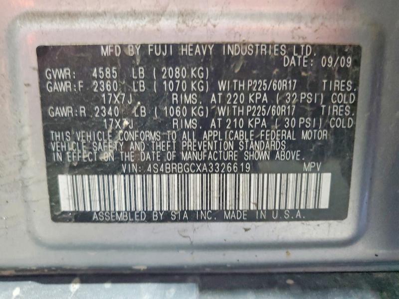 2010 Subaru Outback მანქანა იყიდება აუქციონზე, vin: 4S4BRBGCXA3326619, აუქციონის ნომერი: 63573026