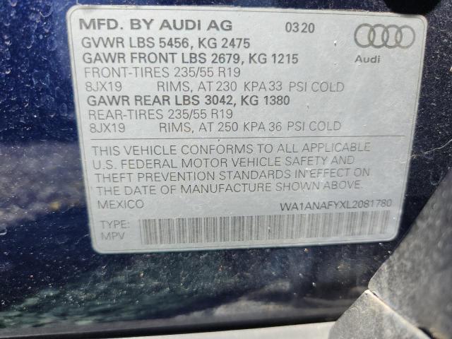 64279946 :رقم المزاد ، WA1ANAFYXL2081780 vin ، 2020 Audi Q5 مزاد بيع
