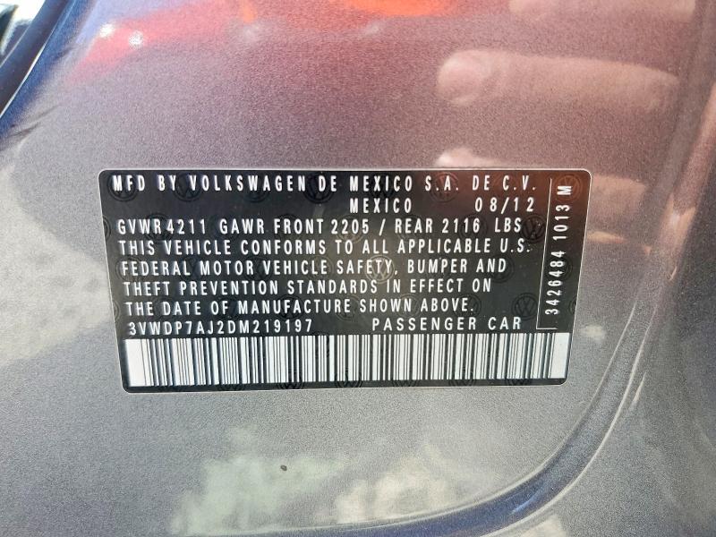 67197446 :رقم المزاد ، 3VWDP7AJ2DM219197 vin ، 2013 Volkswagen Jetta مزاد بيع