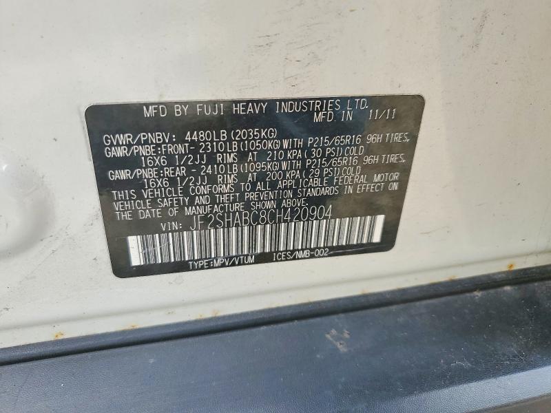 64201646 :رقم المزاد ، JF2SHABC8CH420904 vin ، 2012 Subaru Forester مزاد بيع