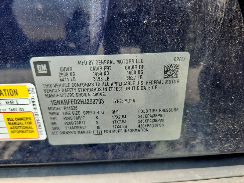 64787246 :رقم المزاد ، 1GNKRFED2HJ293703 vin ، 2017 Chevrolet Traverse مزاد بيع