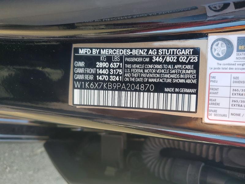 2023 Mercedes-benz S მანქანა იყიდება აუქციონზე, vin: W1K6X7KB9PA204870, აუქციონის ნომერი: 67197216