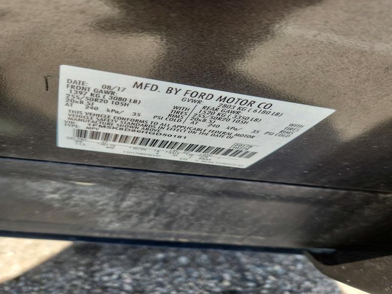 2017 Ford Explorer მანქანა იყიდება აუქციონზე, vin: 1FM5K8D86HGD50181, აუქციონის ნომერი: 65441346