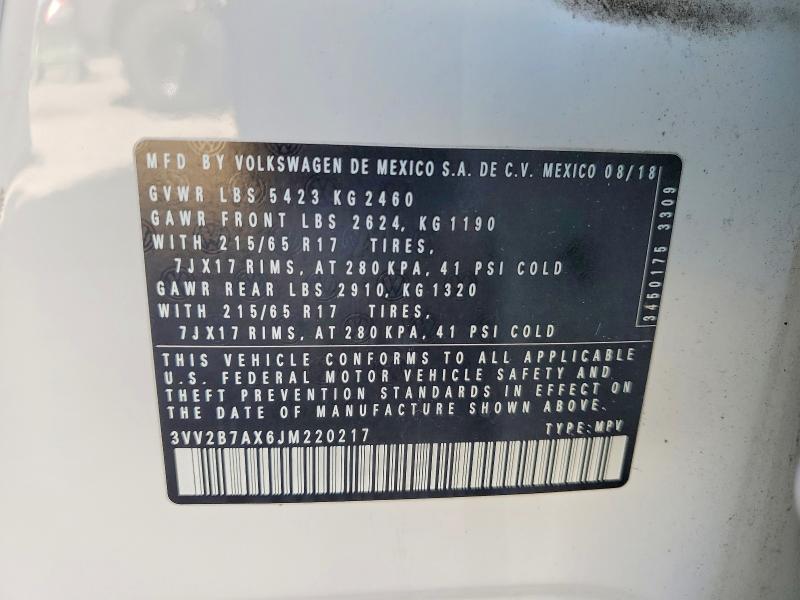 63165106 :رقم المزاد ، 3VV2B7AX6JM220217 vin ، 2018 Volkswagen Tiguan مزاد بيع