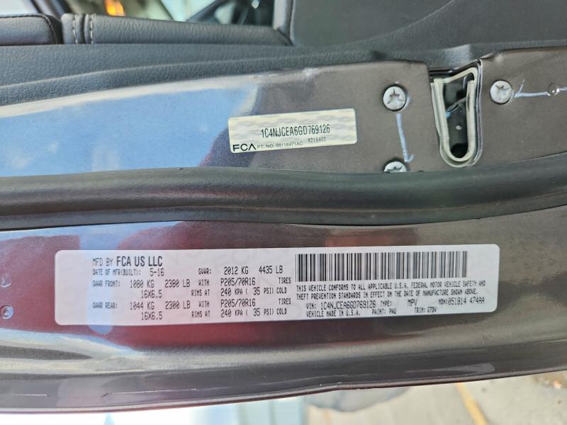 2016 Jeep Compass მანქანა იყიდება აუქციონზე, vin: 1C4NJCEA6GD769126, აუქციონის ნომერი: 66056956