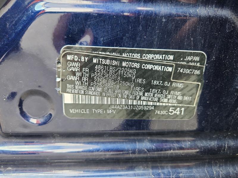 63922016 :رقم المزاد ، JA4AZ3A31JZ059294 vin ، 2018 Mitsubishi Outlander مزاد بيع