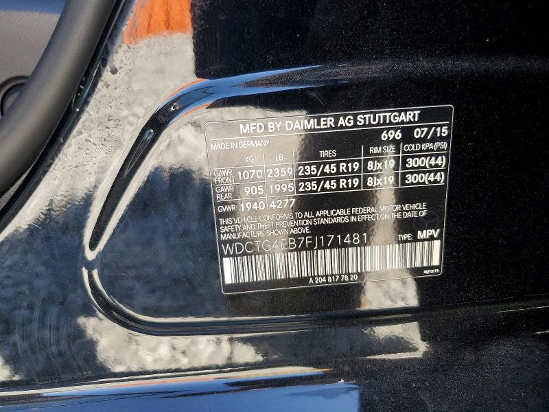 2015 Mercedes-benz Gla მანქანა იყიდება აუქციონზე, vin: WDCTG4EB7FJ171481, აუქციონის ნომერი: 63876116