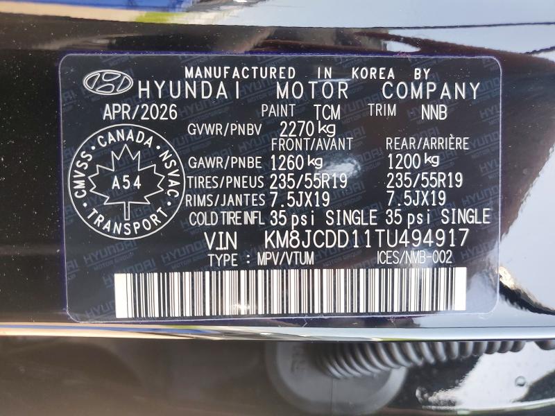 64947376 :رقم المزاد ، KM8JCDD11TU494917 vin ، 2026 Hyundai Tucson مزاد بيع