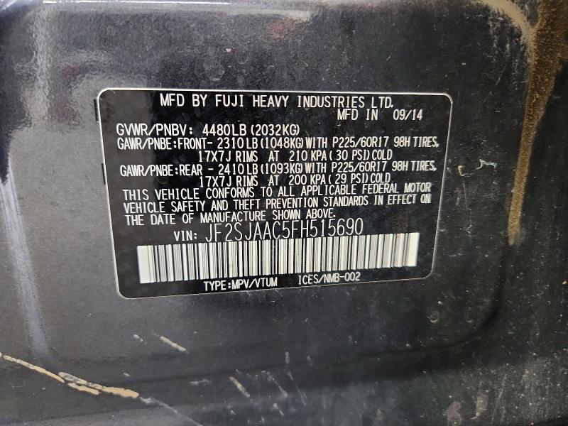 64598256 :رقم المزاد ، JF2SJAAC5FH515690 vin ، 2015 Subaru Forester مزاد بيع