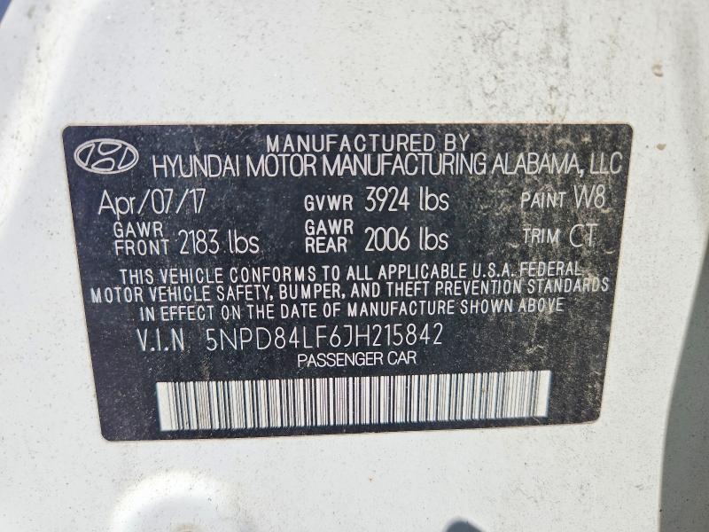 62273866 :رقم المزاد ، 5NPD84LF6JH215842 vin ، 2018 Hyundai Elantra مزاد بيع