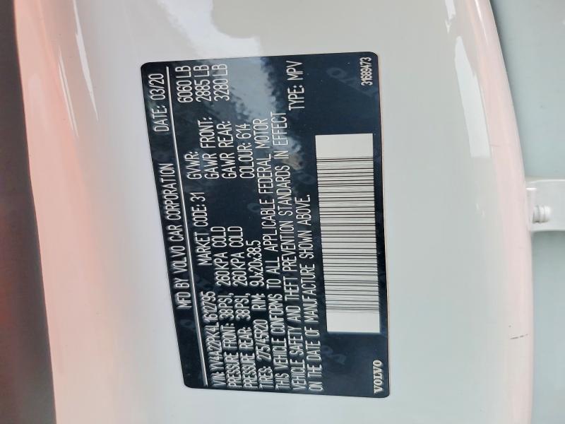 Aukcja sprzedaży 2020 Volvo Xc90, vin: YV4A22PK4L1612795, numer aukcji: 64620176