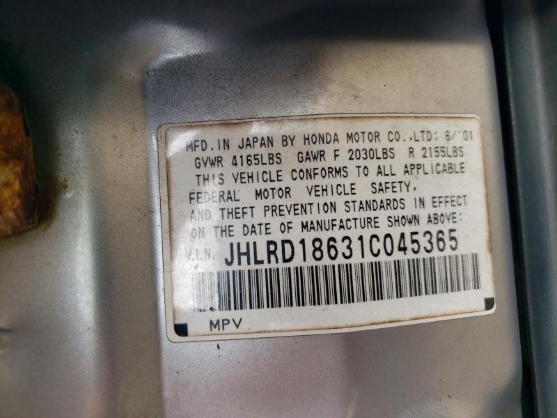 Продаж на аукціоні авто 2001 Honda Cr-v, vin: JHLRD18631C045365, номер лоту: 63549086