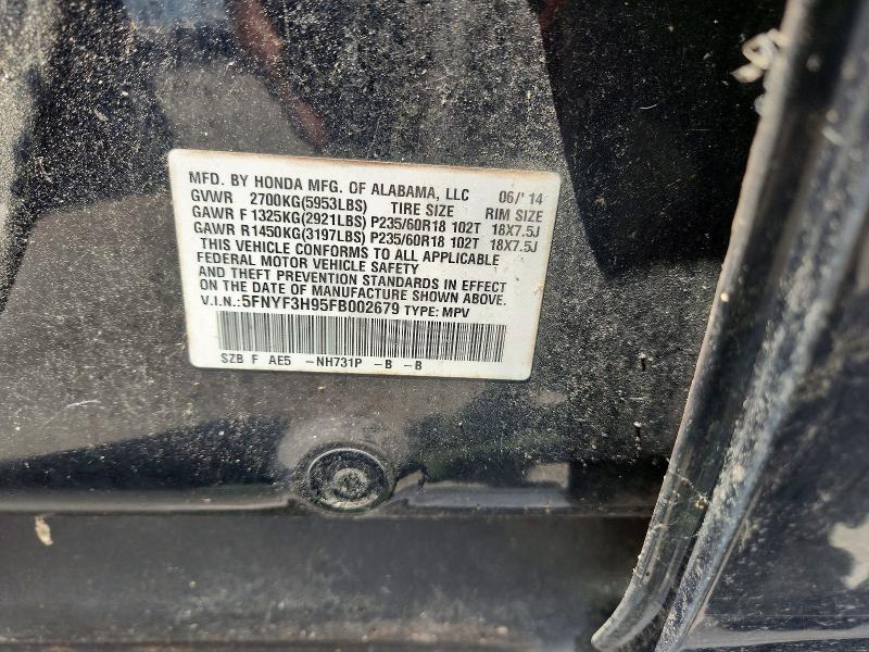 Aukcja sprzedaży 2015 Honda Pilot, vin: 5FNYF3H95FB002679, numer aukcji: 65190616