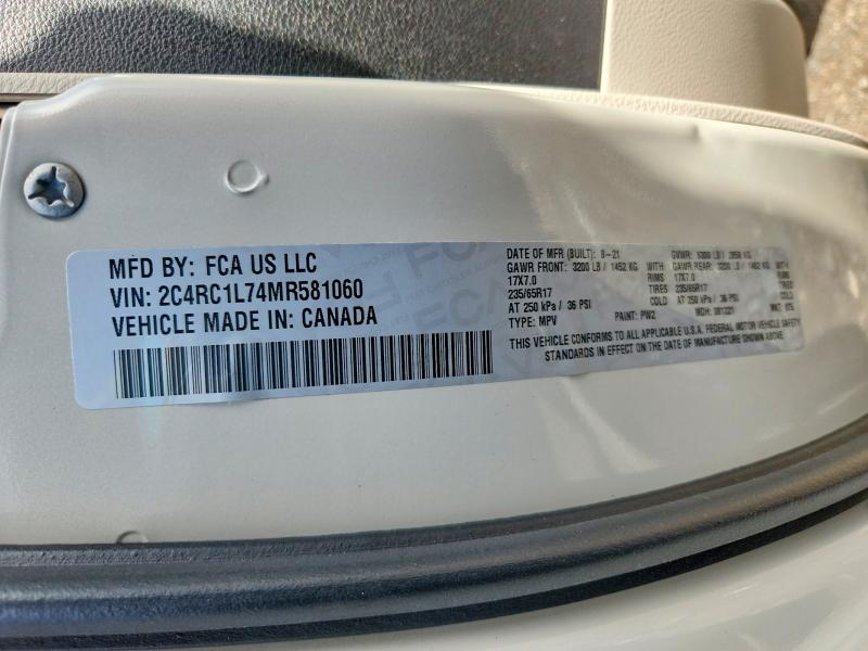 63326516 :رقم المزاد ، 2C4RC1L74MR581060 vin ، 2021 Chrysler Pacifica مزاد بيع