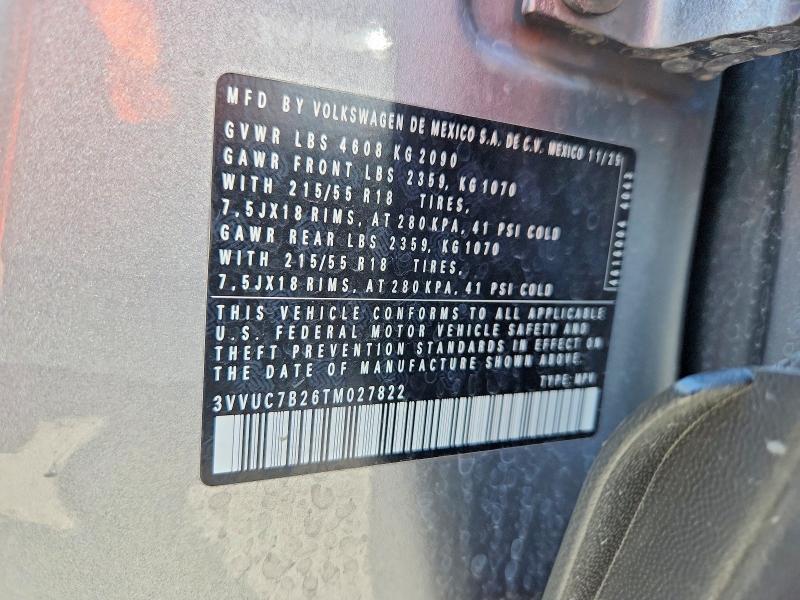 Aukcja sprzedaży 2026 Volkswagen Taos, vin: 3VVUC7B26TM027822, numer aukcji: 66895796