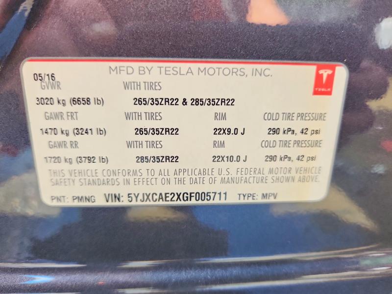 Продажа на аукционе авто 2016 Tesla Model X, vin: 5YJXCAE2XGF005711, номер лота: 63917466