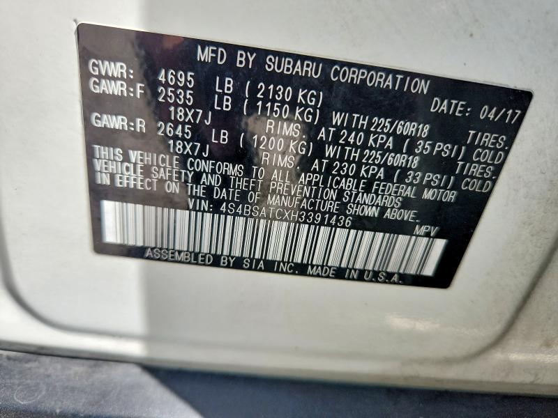 Aukcja sprzedaży 2017 Subaru Outback, vin: 4S4BSATCXH3391436, numer aukcji: 65549356
