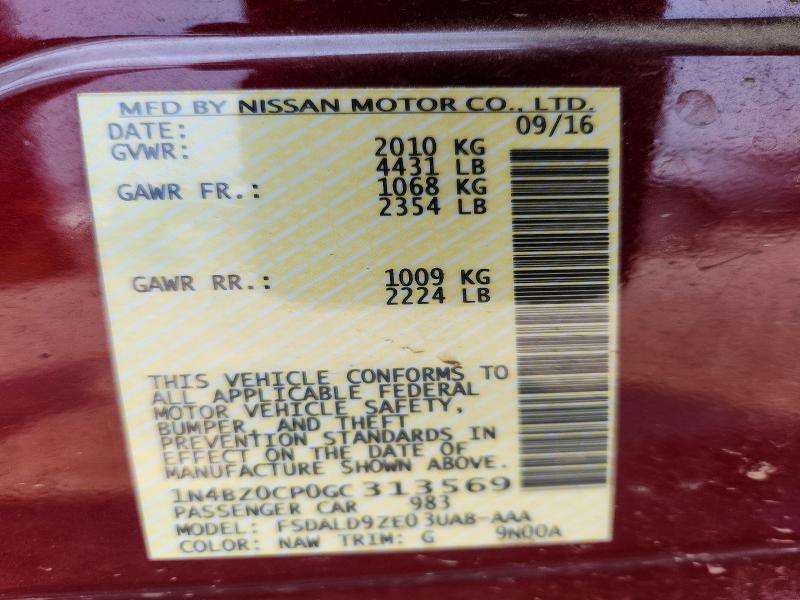 Продажа на аукционе авто 2016 Nissan Leaf, vin: 1N4BZ0CP0GC313569, номер лота: 58769146