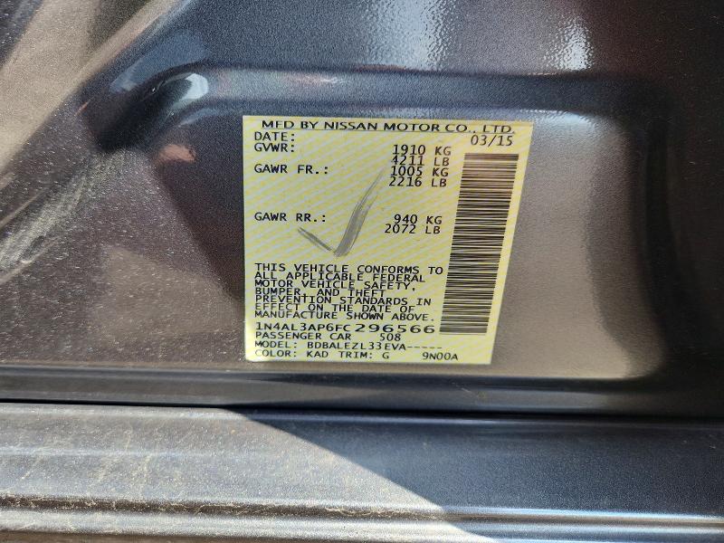 2015 Nissan Altima მანქანა იყიდება აუქციონზე, vin: 1N4AL3AP6FC296566, აუქციონის ნომერი: 65514086