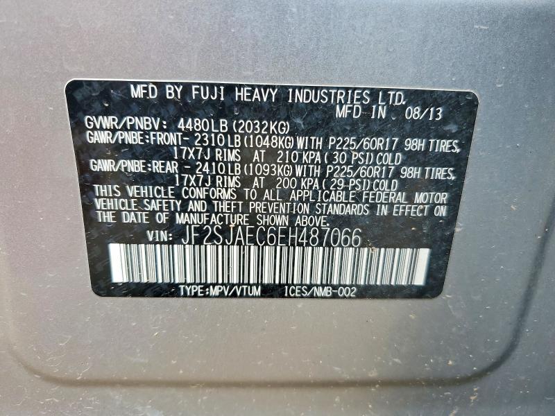 64730436 :رقم المزاد ، JF2SJAEC6EH487066 vin ، 2014 Subaru Forester مزاد بيع