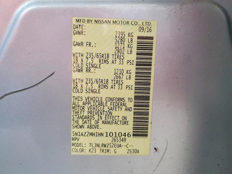 66563376 :رقم المزاد ، 5N1AZ2MH1HN101046 vin ، 2017 Nissan Murano مزاد بيع