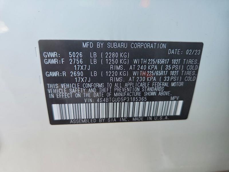 65229796 :رقم المزاد ، 4S4BTGUD5P3185365 vin ، 2023 Subaru Outback مزاد بيع