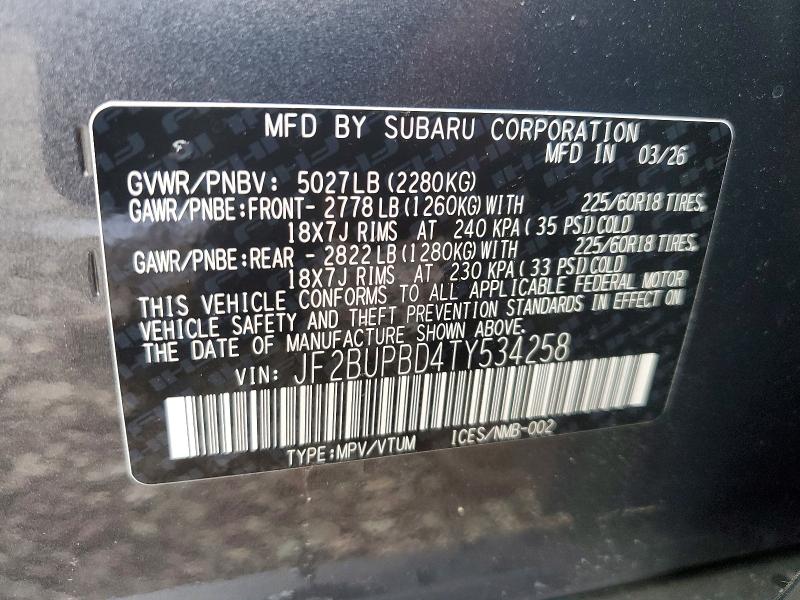 Aukcja sprzedaży 2026 Subaru Outback, vin: JF2BUPBD4TY534258, numer aukcji: 66424426