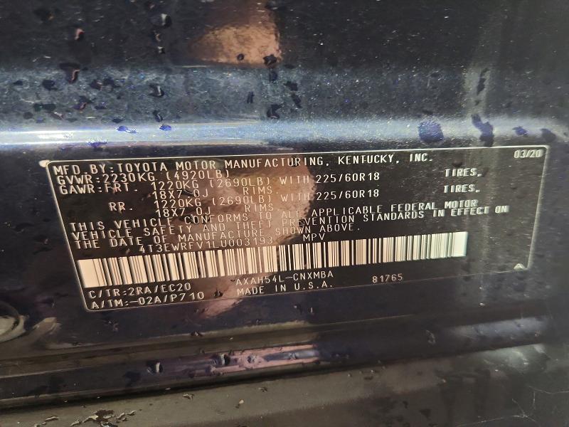 2020 Toyota Rav4 მანქანა იყიდება აუქციონზე, vin: 4T3EWRFV1LU003193, აუქციონის ნომერი: 64002366