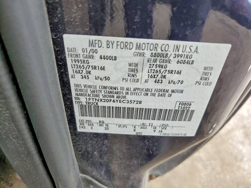 Продаж на аукціоні авто 2000 Ford F250, vin: 1FTNX20F6YEC35728, номер лоту: 66270116