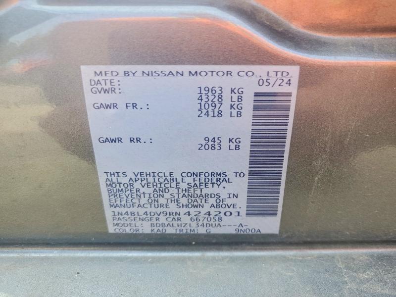 Auction sale of the 2024 Nissan Altima, vin: 1N4BL4DV9RN424201, lot number: 66782266