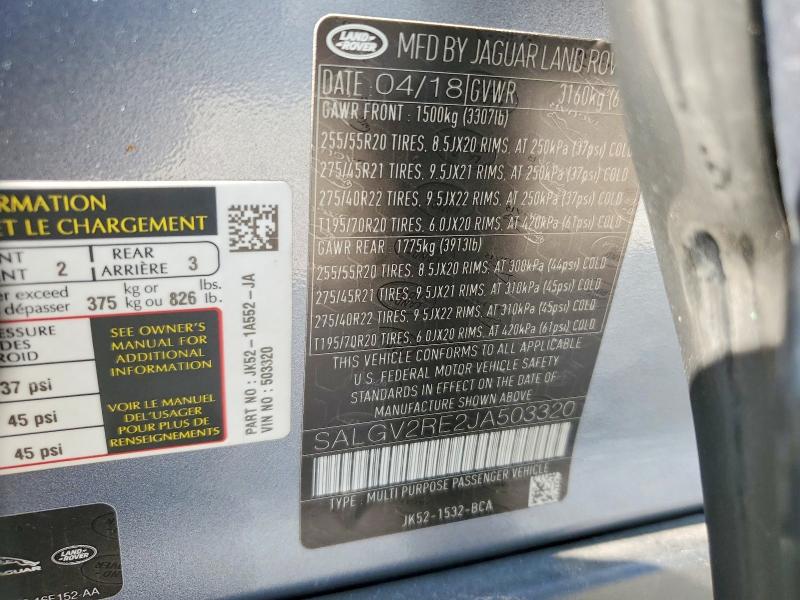 Aukcja sprzedaży 2018 Land Rover Range Rover, vin: SALGV2RE2JA503320, numer aukcji: 65250666
