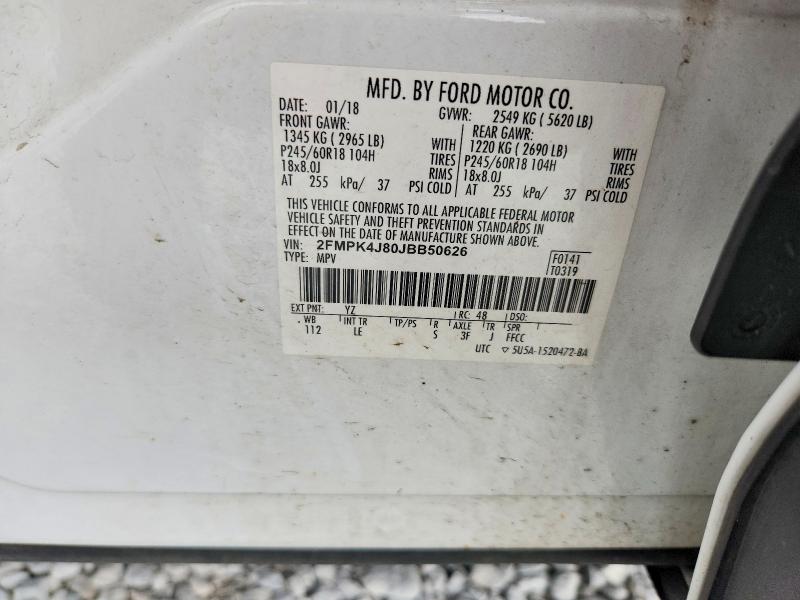 66711326 :رقم المزاد ، 2FMPK4J80JBB50626 vin ، 2018 Ford Edge مزاد بيع