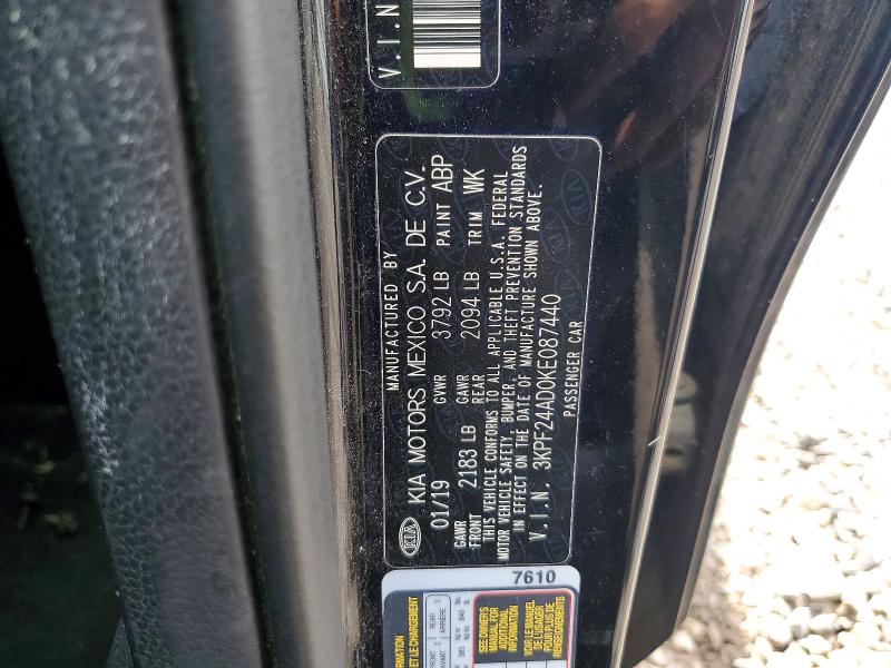 2019 Kia Forte მანქანა იყიდება აუქციონზე, vin: 3KPF24AD0KE087440, აუქციონის ნომერი: 63856816