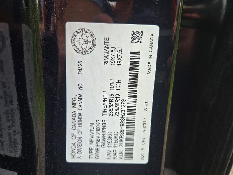 64886726 :رقم المزاد ، 2HKRS6H99SH231279 vin ، 2025 Honda Cr-v مزاد بيع