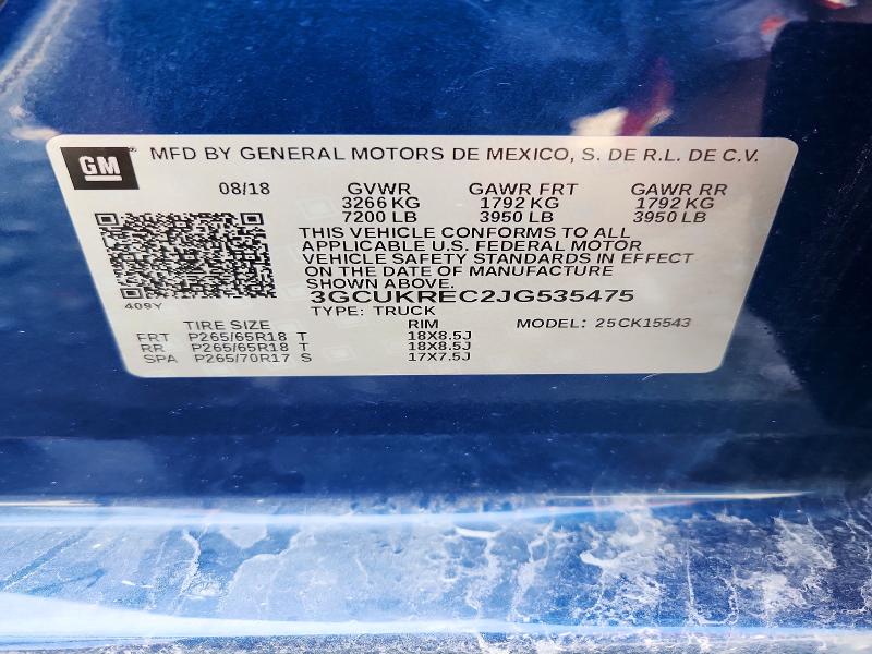 Продаж на аукціоні авто 2018 Chevrolet Silverado, vin: 3GCUKREC2JG535475, номер лоту: 64535406