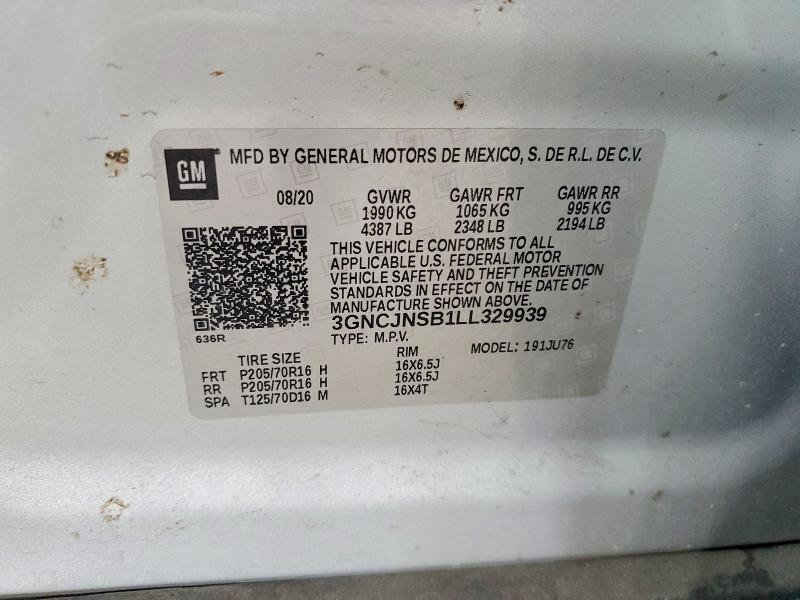 66137066 :رقم المزاد ، 3GNCJNSB1LL329939 vin ، 2020 Chevrolet Trax مزاد بيع
