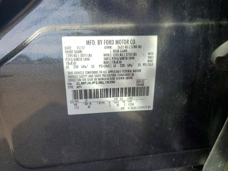 Продаж на аукціоні авто 2018 Lincoln Mkx, vin: 2LMPJ8JP2JBL19356, номер лоту: 66891876