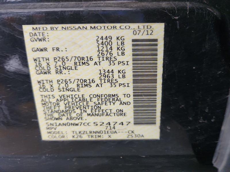 2012 Nissan Xterra მანქანა იყიდება აუქციონზე, vin: 5N1AN0NW7CC524747, აუქციონის ნომერი: 65931256