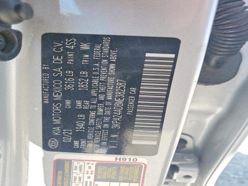64554876 :رقم المزاد ، 3KPA24AD8ME382587 vin ، 2021 Kia Rio مزاد بيع