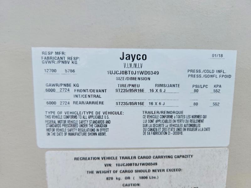 60916546 :رقم المزاد ، 1UJCJ0BT0J1WD0349 vin ، 2018 Jayco Eagle مزاد بيع