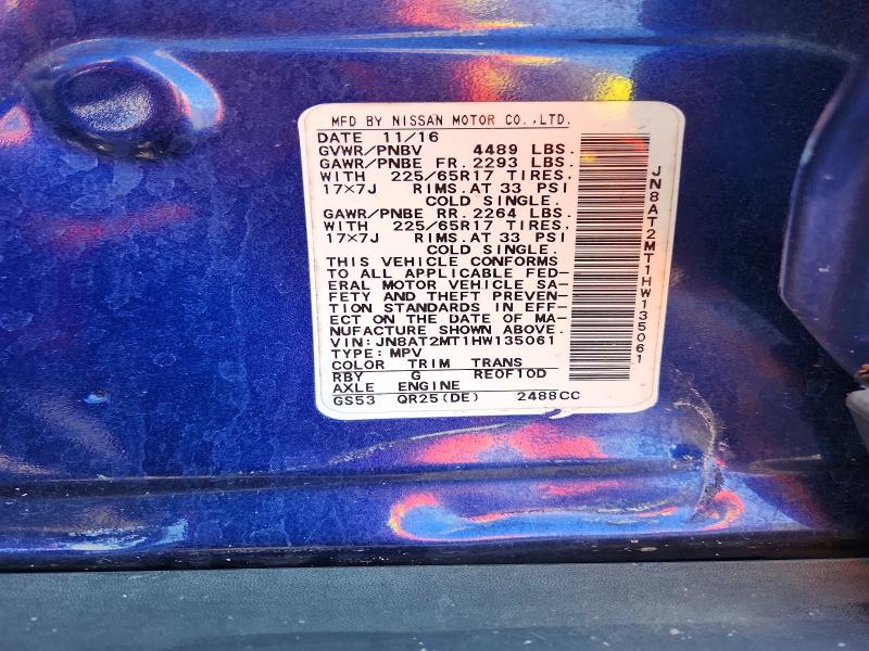 2017 Nissan Rogue მანქანა იყიდება აუქციონზე, vin: JN8AT2MT1HW135061, აუქციონის ნომერი: 64755706