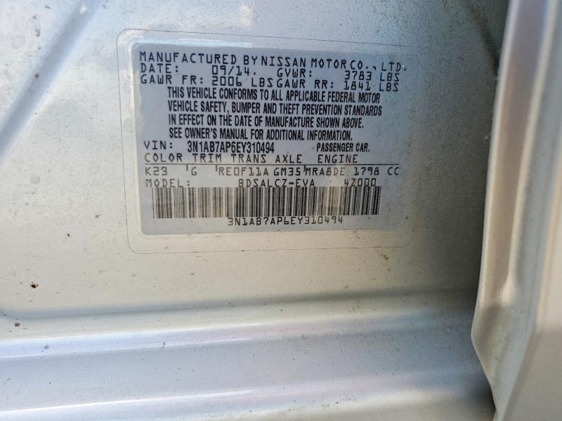 64198796 :رقم المزاد ، 3N1AB7AP6EY310494 vin ، 2014 Nissan Sentra مزاد بيع