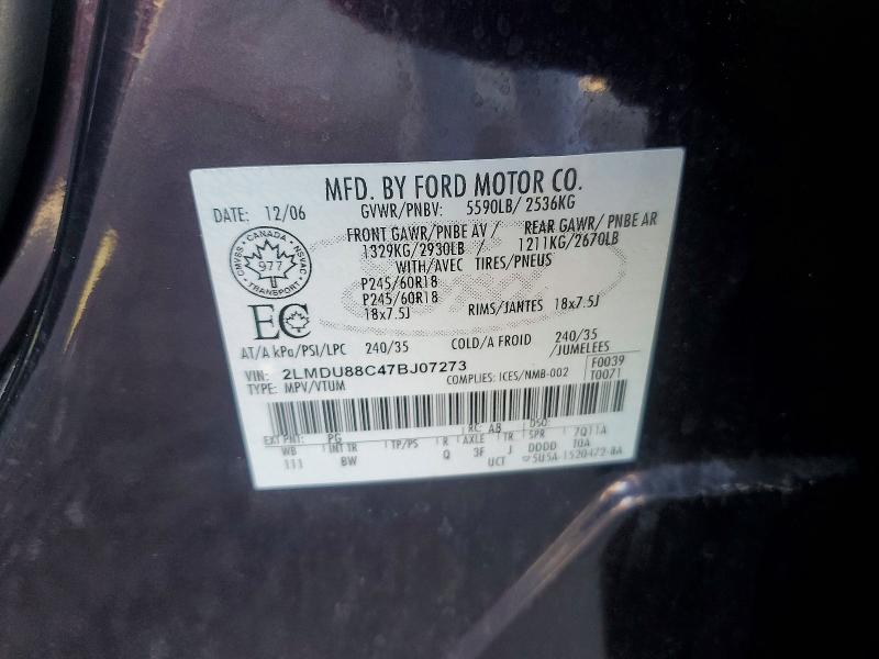 64661026 :رقم المزاد ، 2LMDU88C47BJ07273 vin ، 2007 Lincoln Mkx مزاد بيع