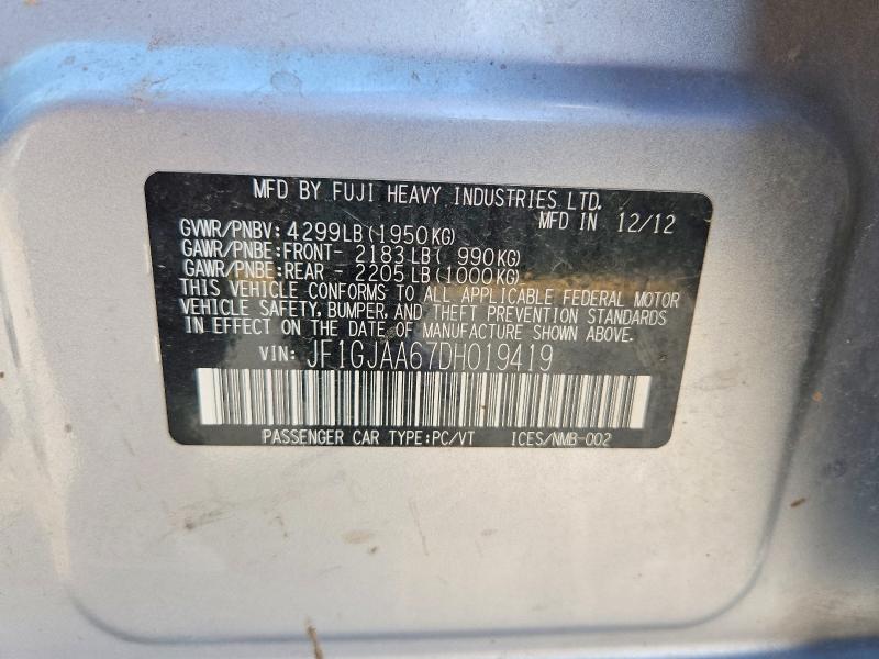 65924866 :رقم المزاد ، JF1GJAA67DH019419 vin ، 2013 Subaru Impreza مزاد بيع