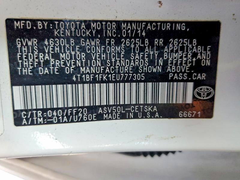 2014 Toyota Camry მანქანა იყიდება აუქციონზე, vin: 4T1BF1FK1EU777305, აუქციონის ნომერი: 64695006